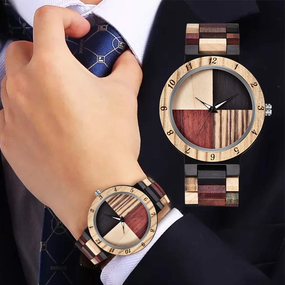 Dentily Customizable Mens Wooden Quartz Watch Inverted Geometric Wood Watch Creative Quartz Hand-Made Wooden Watches Custom Watch for Men, Cus-Q1005 Dentily