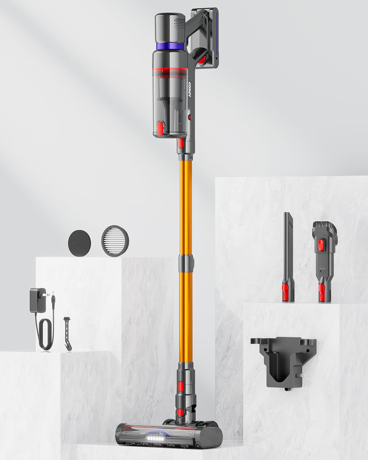 Cordless Vacuum Cleaner, 45Kpa 550W 65Mins Vacuum Cleaners for Home, Stick Vacuum with LED Touch Screen, Anti-tangle Wireless Vacuum, Rechargeable Cordless Vacuum for Pet Hair, Carpet, Hardwood Floor AFNOP