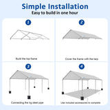 10x20 ft Heavy Duty Car Canopy Galvanized Frame Carport Outdoor Party Tent Boat Shelter with Reinforced Structure, No Sidewall - Light Grey SAILARY