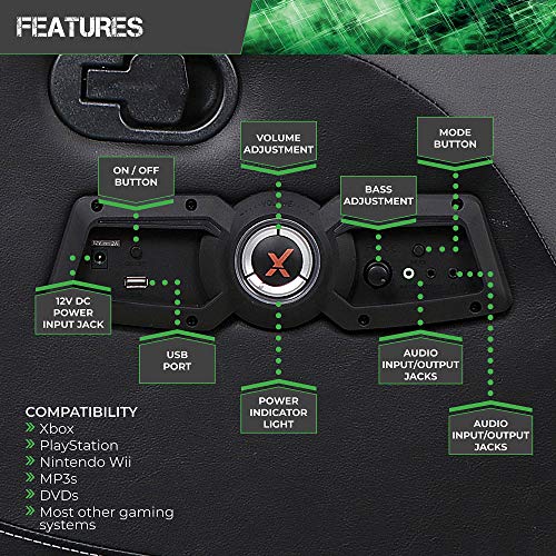 X Rocker Gamma Recliner Gaming Chair, 2.1 Bluetooth Audio System, Headrest Mounted Speakers, Built-in Footrest and Cupholder, 718001, 34.84" x 39.37" x 30.31", Black X Rocker