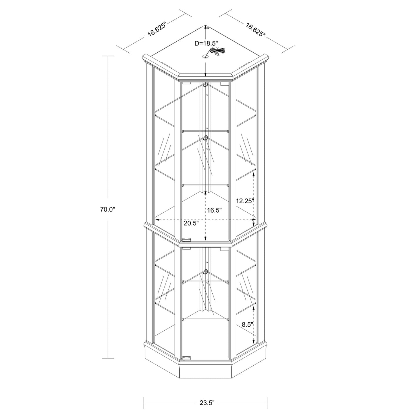 HomJoones Lighted Corner Display Curio Cabinet, 70" Tall Wooden Curved Shelving Unit with Tempered Glass Door, Bar and Liquor Storage Area with 6 Shelves (Cherry) - WoodArtSupply