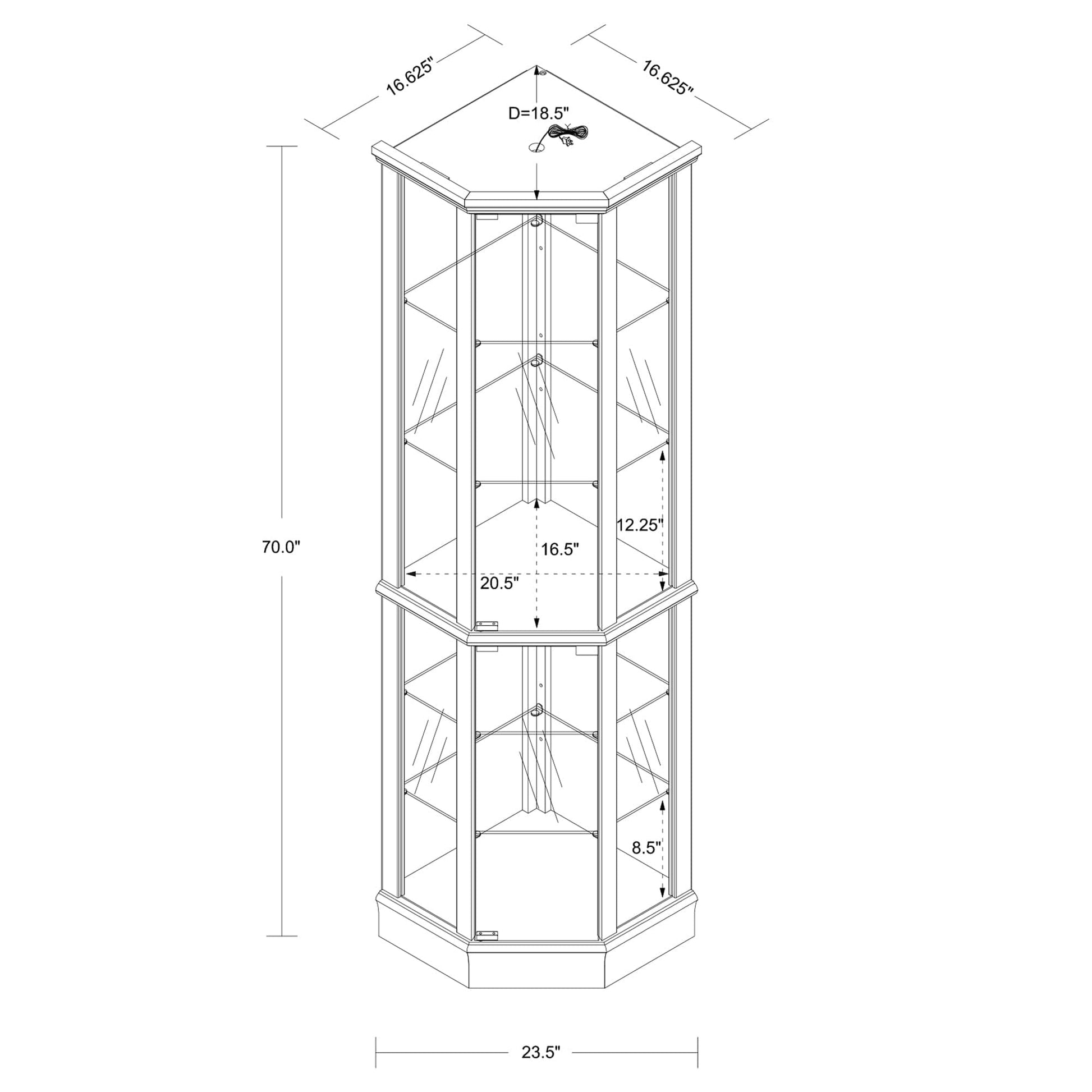 HomJoones Lighted Corner Display Curio Cabinet, 70" Tall Wooden Curved Shelving Unit with Tempered Glass Door, Bar and Liquor Storage Area with 6 Shelves (Cherry) - WoodArtSupply