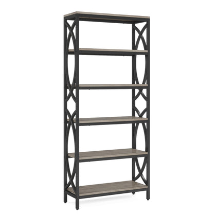 Tribesigns 6-Tier Grey Bookshelf with Metal Frame – Modern Freestanding Storage Unit for Any Room - WoodArtSupply