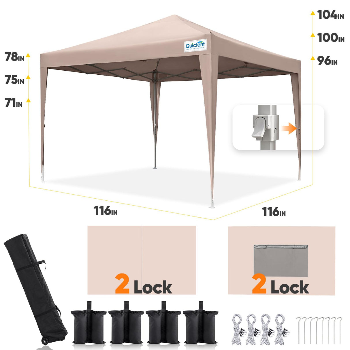 Quictent Privacy 10x10 Pop up Canopy Tent with Sidewalls and Roll-up Ventilated Windows, One Person Setup, Easy Outdoor Commercial Gazebo Shelter Enclosed Waterproof, Bonus 4 Sandbags Quictent