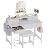 KAI-ROAD White Makeup Vanity Desk with Mirror and Lights, 40 inch Girls Vanity Set with Chair, Make Up Dresser Table with Drawers and Power Outlet for Bedroom Small Space KAI-ROAD