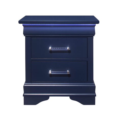 HomeRoots 482397 24 in. Two Drawer Solid Wood Lighted Nightstand Blue HomeRoots
