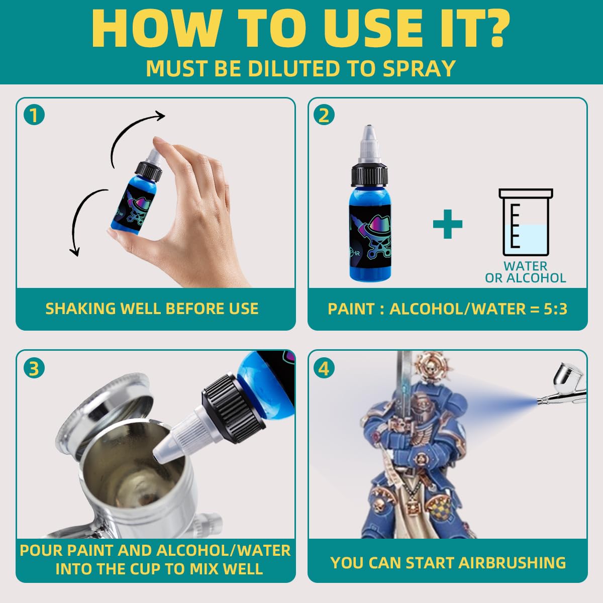 OPHIR Airbrush Paint, 50 Bottles of Model Air Brush Paint Set, Water-Based Opaque Acrylic Airbrush for Shoes, Rocks, Paper-Professional 48 Colors, 1.05 oz/Bottle OPHIR