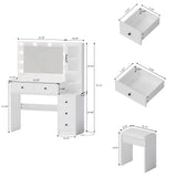 Makeup Vanity with Lights & Charging Station, White Vanity Table with 5 Drawers & Open Storage Shelves, Vanity Desk with Mirror & Lights, Dressing Table Set, Bedroom Makeup Table Set Black Handle TOKSOM