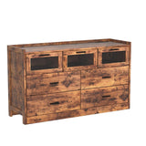 LIKIMIO 7 Drawer 47" Glass Dresser with LED and Power Strip, Wood Dressers & Chests of Drawers for Bedroom Living Room, Rustic Brown LIKIMIO