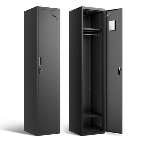 DNA MOTORING Metal Storage Cabinet for Employees with Keys, 71" Employees Metal Locker with 1 Doors, Tall Storage Lockers for Garage,Office,Home,Gym, Black, TOOLS-00787-BK-BK DNA MOTORING