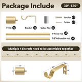 IFELS Heavy Duty Curtain Rods for Windows 66 to 120 Inch, 1 Inch Gold Curtain Rods for Outdoor, Farmhouse, Bedroom, Kitchen, Living Room, Adjustable Easy Install Curtain Rods (A2,Gold,30"-120") IFELS