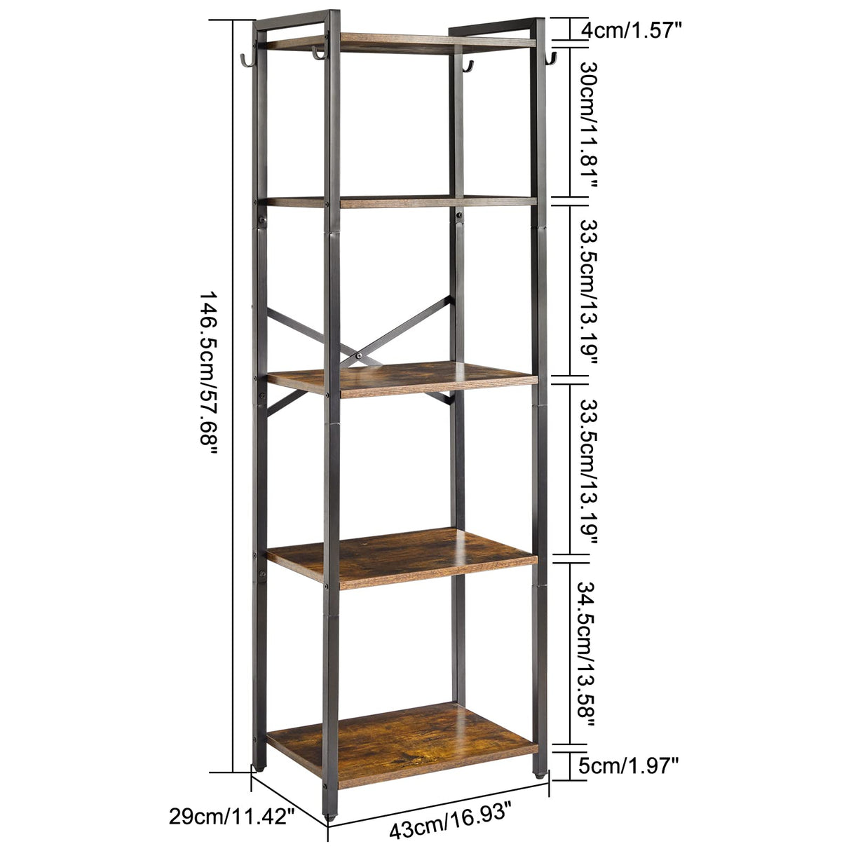 YMYNY Bookshelf, 5-Tier Ladder Shelf Organizer, Narrow Shelving Unit, Corner Storage Racks, Large Capacity Bookcase, for Home Office Living Room Balcony Bathroom, 57.7" H, Metal Frame,UHBC005H YMYNY