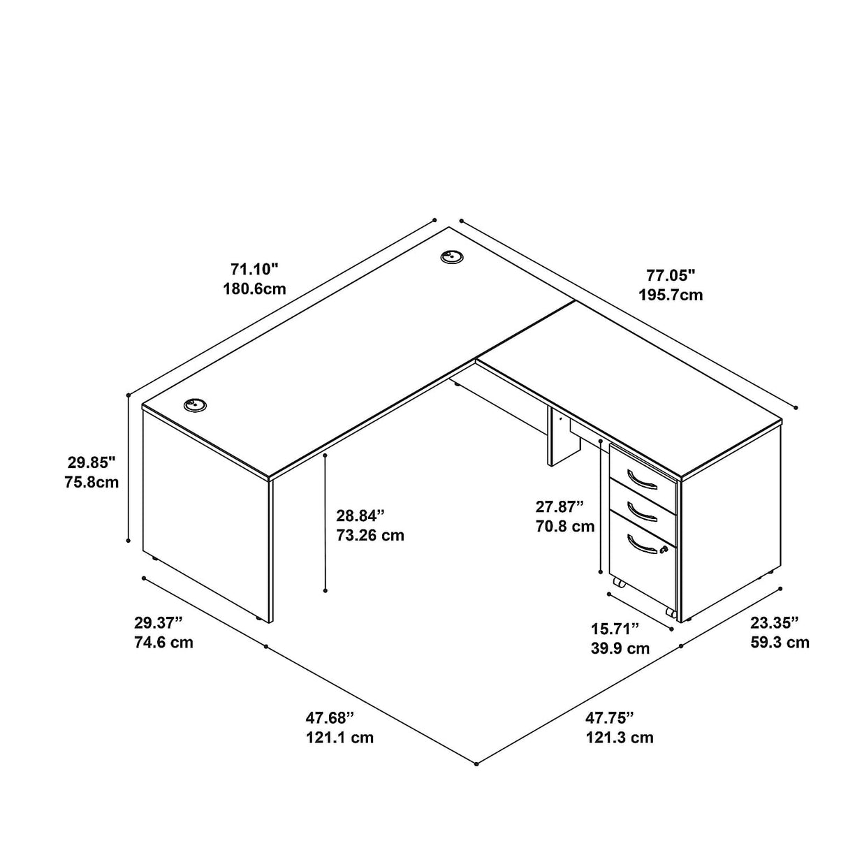Bush Business Furniture Series C 72W L Shaped Desk with 48W Return and Mobile File Cabinet in Hansen Cherry Bush Business Furniture
