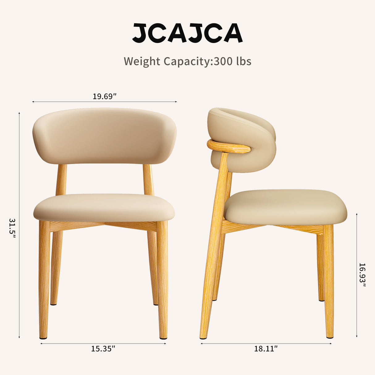 JCAJCA Kitchen Dining Chairs Set of 4 Modern Upholstered Leather Farmhouse Dining Room Chair with Metal Legs, Burlywood/Khaki JCAJCA