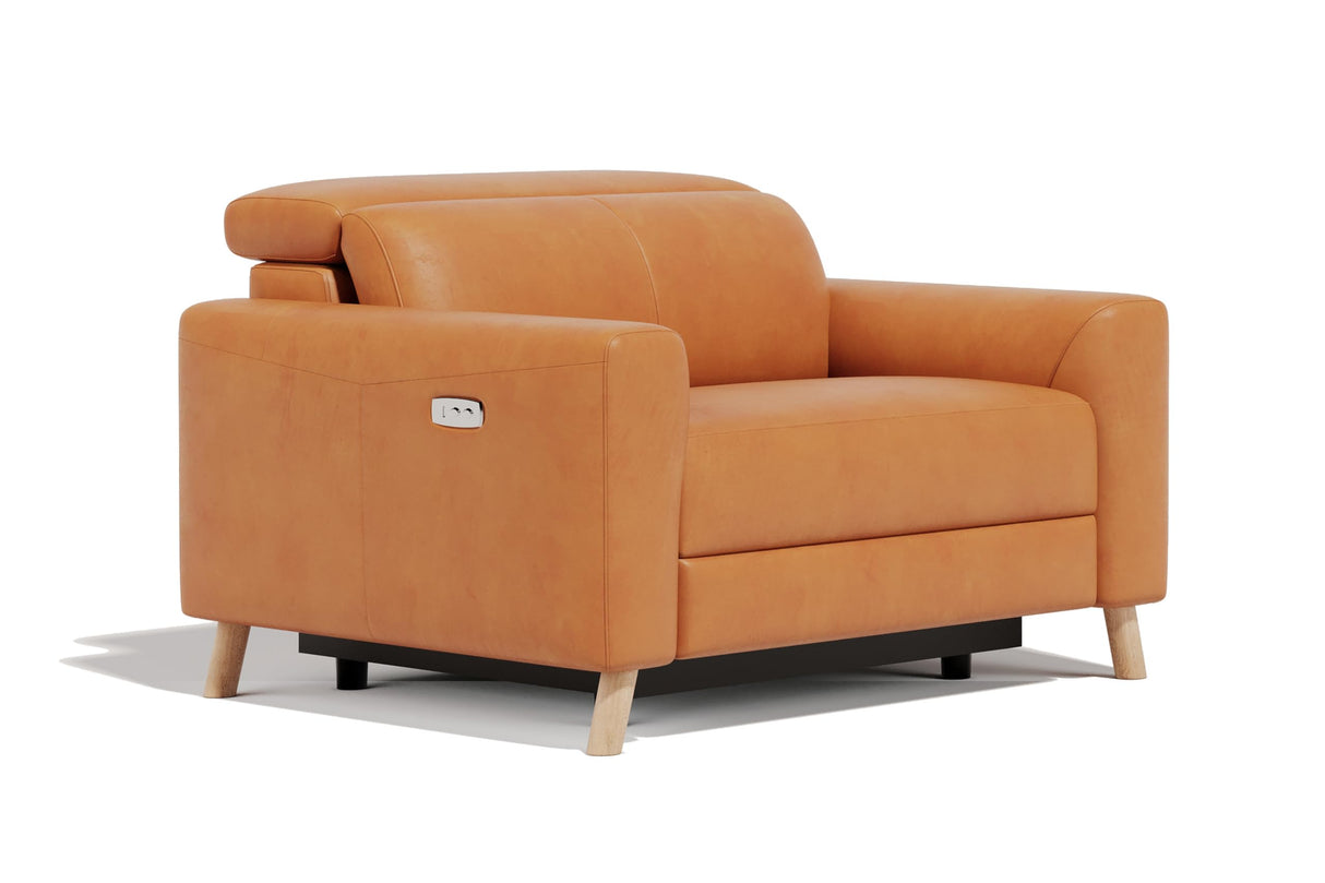 Valencia Elodie Leather Reclining Accent Chair, Italian Nappa 11000 Top Grain Leather, Power Recline & Adjustable Headrests, Modern Design for Living Room - Cognac VALENCIA THEATER SEATING