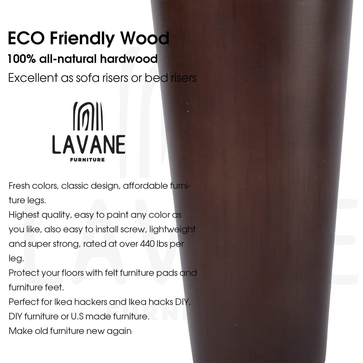 La Vane 4 inch / 10cm Wooden Furniture Legs, Set of 4 Walnut Solid Wood Tapered M8 Furniture Replacement Feet with Pre-Drilled 5/16 Inch Bolt & Mounting Plate & Screws for Sofa Chair Couch Ottoman La Vane