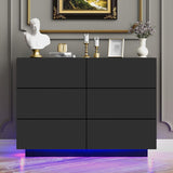 UEV LED 6 Drawer Dresser,White Dresser for Bedroom with Light,Chest of Drawers with High Glossy finsh for Bedroom,Living Room,Entryway(Black) UEV