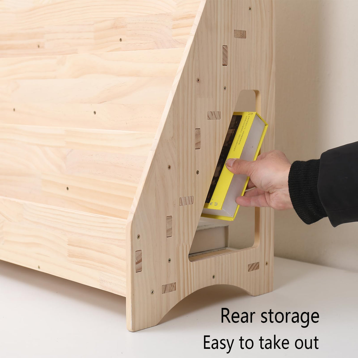 FDHUIJIA Montessori Toddler Book Shelf Organizer Single Sided Book Rack Display with Toy Storage, Children Baby Classroom Bookshelf, Kids Room bookcases cabinets & Shelves Natural Pine (31”) FDHUIJIA