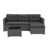 JOIVI Outdoor Patio Furniture Sets, 3-Piece All Weather Wicker Outdoor Conversation Set, Rattan Sectional Sofa Set, Patio Couch with Tempered Glass Table for Porch, Garden, Dark Gray JOIVI