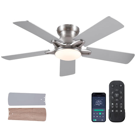 CHESUR Flush Mount Ceiling Fans with Lights Remote/APP Control, Modern Ceiling Fan Light with Timer Setting and Silent Motor, Low Porfile Reversible Fan Light for Indoor/Outdoor Use CHESUR