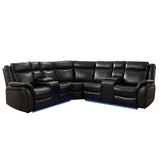 Power Recliner Sectional Sofa Couches with LED Lights for Living Room, Faux Leather Wall Hugger Reclining Corner Couch Sets with 2 Home Theater Seat, USB Charger, Cup Holder, Storage Console, Black Comfort Stretch