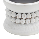 NIKKY HOME Farmhouse Beaded Wooden Pillar Candle Holders Set of 2, Rusitc Solid Wood Candlesticks Pedestal, Fireplace Mantle Table Centerpiece Decor, Distressed White NIKKY HOME