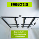 GARAGE STORAGE TOTE SLIDE RACK Overhead Tote Storage Rail System, Garage Ceiling Bin Storage Rack Heavy Duty Adjustable Tote Slide Garage Storage System, NEGRO, MR0001 RG GARAGE SOLUTIONS