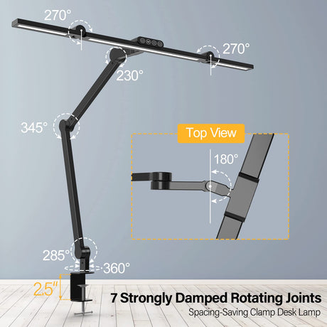 Micomlan Led Desk Lamp with Clamp, Architect Desk Lamp for Home Office with Atmosphere Lighting, 24W Ultra Bright Auto Dimming Desk Light Stepless Dimming and Tempering LED Table Light Micomlan