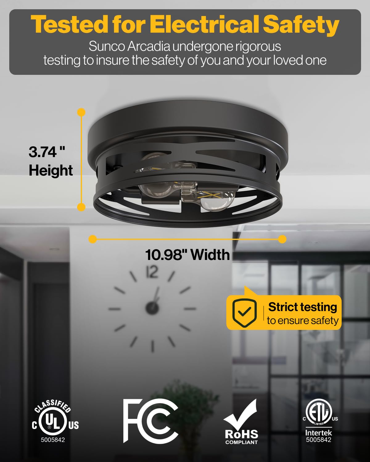 Sunco Flush Mount Ceiling Light, Farmhouse Light Fixtures, Hallway Ceiling Light Arcadia Industrial, 11" Diameter, 800 LM, Dimmable A19 Edison LED Bulbs Included, E26 Base, 8.5W=60W UL/ETL/T20 2 Pack Sunco Lighting