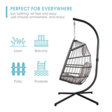 Patiorama Indoor Outdoor Egg Swing Chair with Stand, Patio Grey Wicker Rattan Hanging Chair with Rope Back, Cushion,Cover,All Weather Foldable Hammock Chair for Bedroom, Garden (Light Grey) Patiorama