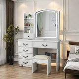 Runboll Elegant Vanity Desk with Lighted Mirror, 6 Drawer White Dressing Table Set for Bedroom, Features Adjustable 3-Color LED Lights, Perfect Makeup Vanity with Storage Runboll