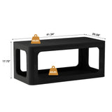 YUCHIATH Coffee Table for Living Room, Farmhouse Coffee Table with 2-Tier Storage, Accent Wood Coffee Table for Living Room (Black) YUCHIATH