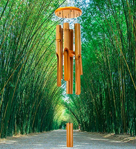 Wood Bamboo Wind Chimes, Deep Tone Bamboo Wind Chimes For Outside, Big Low Tone Wooden Wind Chimes For Outdoors Bamboo Chime Zen, Indoor Meditation Wind Chime 30" Large Zen Garden Décor For Y - WoodArtSupply