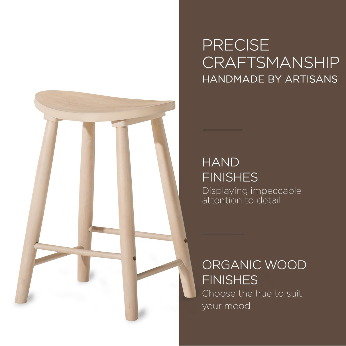 Maven Lane Luna 26 Inch Tall Counter Height Backless Modern Dining Barstool in Rustic Light Oak Wood Finish with Narrow Saddle Seat, Set of 2 Maven Lane