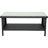 Outdoor Wicker Coffee Table Patio Furniture Garden Rattan 2-Layer Glass Table with Storage and Furniture Cover, Black Rattaner
