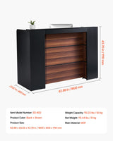 VEVOR Reception Desk, 62 Inch Rectangular Front Counter Table, Office Reception Desk Front Retail Counter with LED Light, for Checkout, Lobby, Beauty Salon and Office, Black & Brown VEVOR
