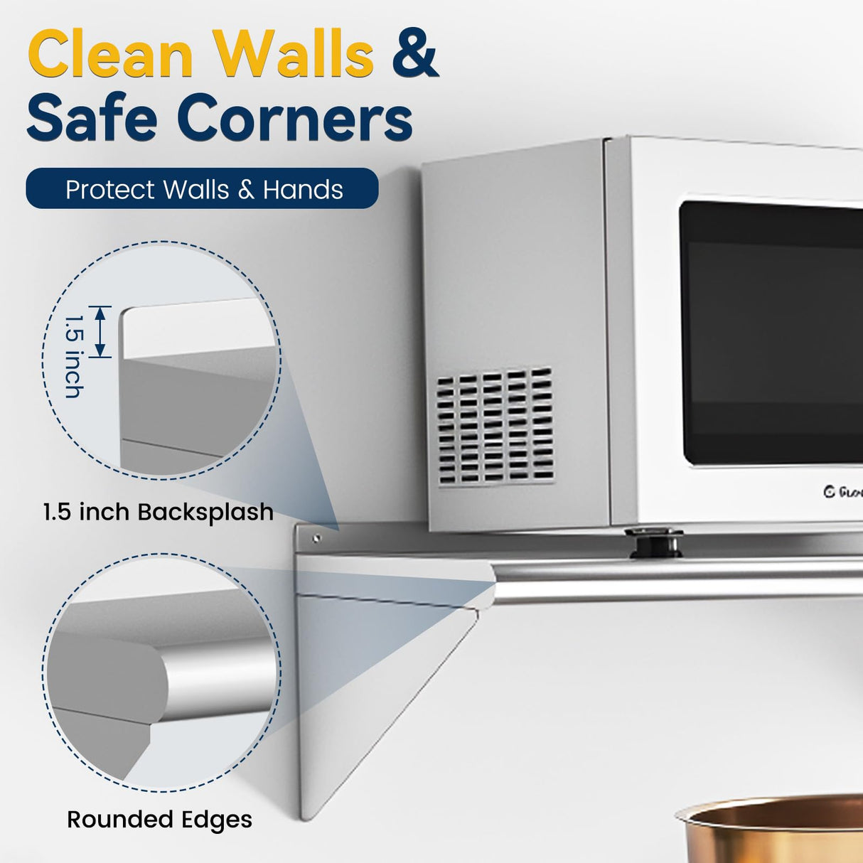 Chingoo Stainless Steel Shelf 18" x 72", 2 Pack NSF Wall Mounted Commercial Metal Shelving with Backsplash for Restaurant, Utility Room, Kitchen and Garage Chingoo