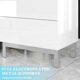 AMERLIFE High Gloss Electroplated Nightstand Set of 2, 24" Modern Minimalist Sofa Side Table with Magnetic Sliding Storage Drawers, Rectangular Simple End Bedside Table for Living Room, White AMERLIFE