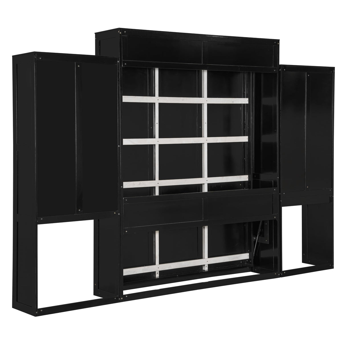 Merax Queen Size Murphy Bed with Desk, Storage Cabinets, Vanity and Mirror for Bedroom, Living Room, Apartment Merax