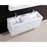 Kubebath Bliss 60" Double Sink High Gloss White Wall Mount Floating Modern Bathroom Vanity Kube Bath