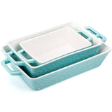 Okllen Set of 3 Casserole Dishes for Oven, Ceramic Baking Dishes with Handles, Rectangular Lasagna Pan Bakeware Set for Baking Cooking, Roasting, Broiling, Gratin, Wedding & Housewarming Gift, Blue Okllen