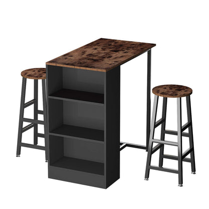 Sogesfurniture 3-Piece Brown Pub Bar Table Set with Stools and Storage Shelves