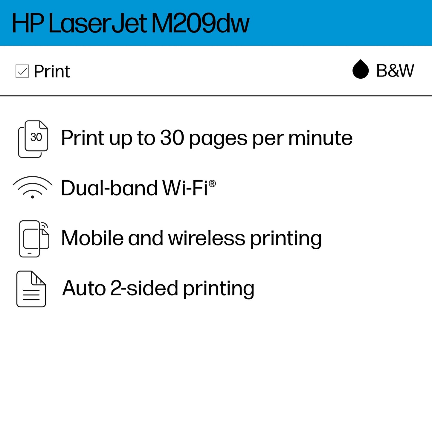 HP LaserJet M209dw Wireless Printer, Print, Fast speeds, Easy setup, Mobile printing,Best-for-small teams