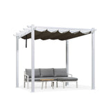 PURPLE LEAF 10' x 10' Outdoor Retractable Pergola Heavy-Duty Aluminum DIY White Pergola with Sun Shade Canopy Patio Modern Shelter for Garden Yard Deck Grape Trellis, Grey PURPLE LEAF