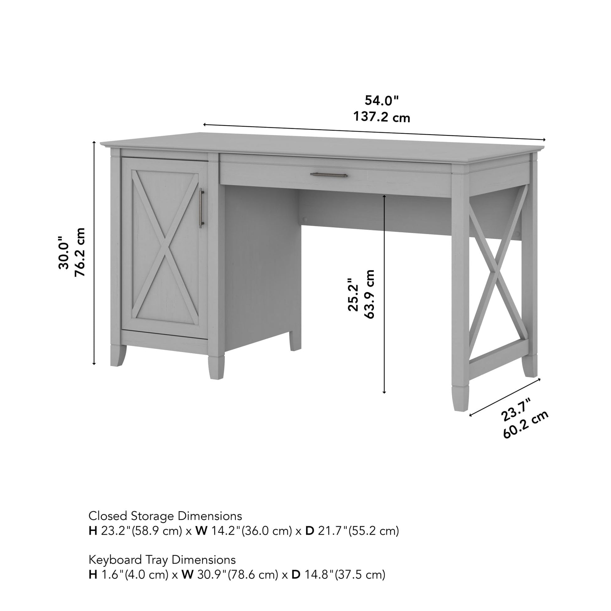 Bush Furniture Key West Computer Desk with Storage | Farmhouse PC Table for Home Office, 54W, Cape Cod Gray - WoodArtSupply