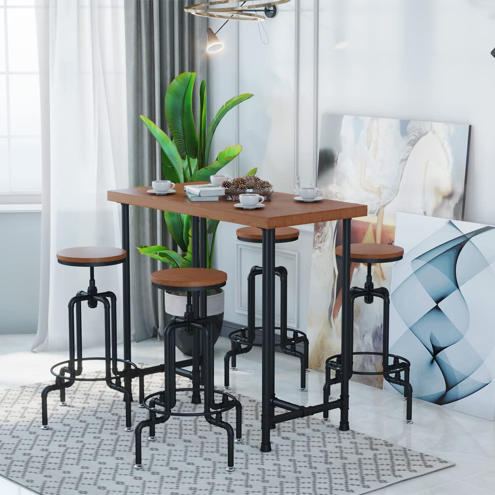 Industrial Pipe Counter Height Dining Table with Solid Wood Top - Versatile Pub and Laptop Table for Modern Spaces HEONITURE