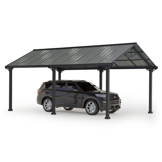 Sunjoy Carport 12 ft. x 20 ft. Outdoor Gazebo Heavy Duty Garage Car Shelter with Powder-Coated Steel Roof and Frame by AutoCove, Gray and Dark Gray - WoodArtSupply