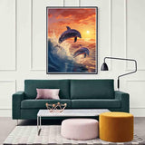 Zariocy 5D Diamond Art Kits for Adults Sunset Dolphin, DIY Diamond Painting Art Sea Animals Round Full Drill Crystal Diamond Embroidery Paintings Arts Craft for Home Office Wall Decor 12x16 inch Zariocy