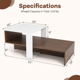 Giantex 2-Tier Coffee Table with Storage, Mid Century Modern Geometric Living Room Table with Open Shelf, Center Table for Living Room Reception Room, White & Walnut Giantex