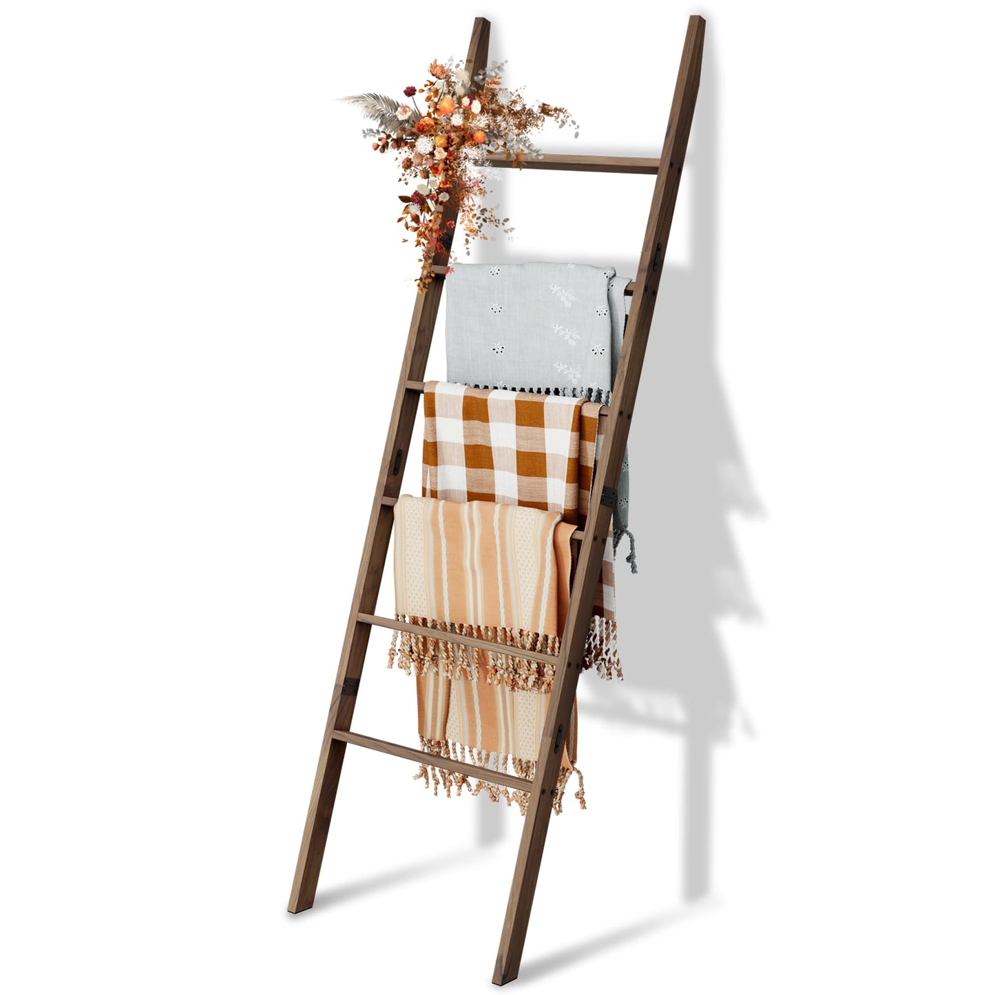 Delywh Acacia Wood Blanket Ladder, Rustic Towel Quilt Throw Clothes Blanket Ladders for The Living Room, Bedroom, Nursery Stand Holder, Wooden Decorative Ladder for Blankets Rack Farmhouse Ho - WoodArtSupply